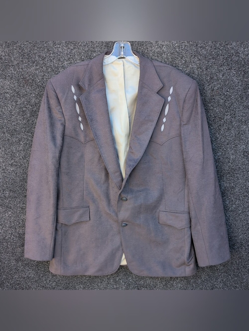 Vtg Pagano West Jacket Mens 46L Gray Suede Cowboy Sawtooth Rockabilly Blazer USA